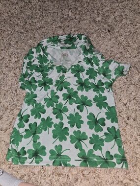 Little Sleepies White Polo Shirt with Green Clover Print